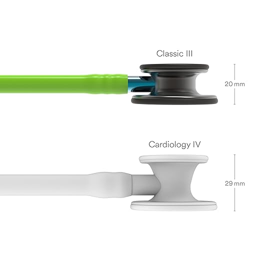 3M Littmann Classic III Monitoring Stethoscope, 5875, More Than 2X as Loud, Weighs Less, Stainless Steel Smoke-Finish Chestpiece, 27" Lime Green Tube, Blue Stem, and Smoke Headset