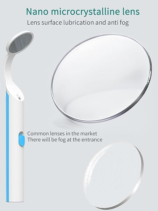 2 Pieces Dental Mirror with Light - LED Lighted Teeth Inspection Mirror, Anti Fog Curve Angle Mouth Mirrors Dentist Oral Assistant Care Tool Accessories (Light Blue)