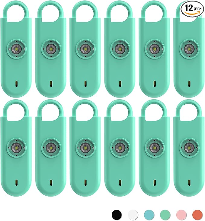 140dB Personal Safety Alarm for Women, 12 Pack Safe Alarm Protection Keychain with Strobe Light with Low Battery Notice, Security Siren Self Defense for Children Seniors College Girls(Green)