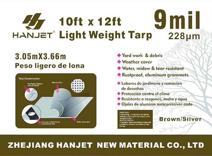 Waterproof Tarp Heavy Duty 9 Mil Thick Material - 10 x 12 Feet, Brown Sliver