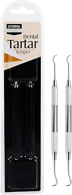 Utopia Care Professional Dental Tartar Scraper Tool, Dental Pick, 6.5 Inch Double Ended Tartar Remover for Teeth, Plaque Remover, Tooth Scraper, Silver, Pack of 2