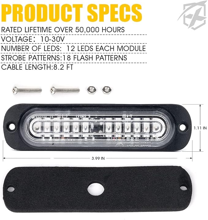 Xprite Blue LED Emergency Strobe Lights Kit, Surface Flush Mount Grill Grille Hazard Warning Safty Flashing Police Light for Volunteer Vehicles Off-Road Trucks Cars SUV ATV UTV Motorcycle - 4PCS