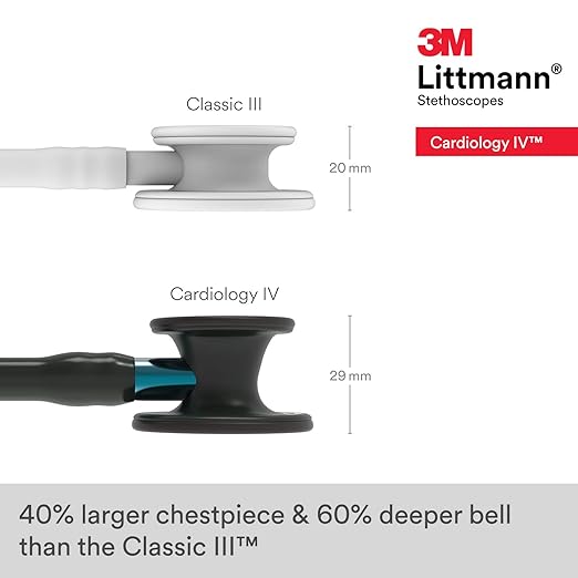 3M Littmann Cardiology IV Diagnostic Stethoscope, 6201, More Than 2X as Loud, Weighs Less, Stainless Steel Black-Finish Chestpiece, 27" Blue Stem, Black Tube and Headset