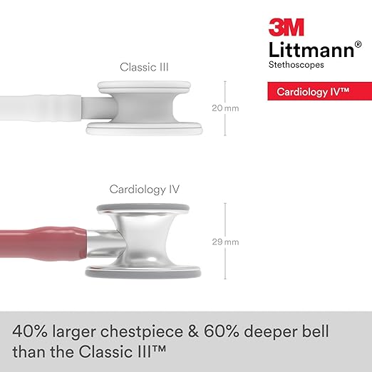 3M Littmann Cardiology IV Diagnostic Stethoscope, 6184, More Than 2X as Loud, Weighs Less, Stainless Steel Chestpiece, 27" Burgundy Tube