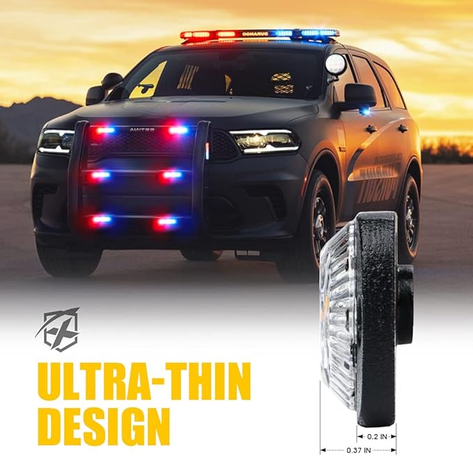 Xprite Red Blue LED Emergency Strobe Lights Kit, Surface Flush Mount Grill Grille Hazard Warning Safty Flashing Police Light for Volunteer Vehicles Off-Road Trucks Cars SUV ATV UTV Motorcycle - 8PCS