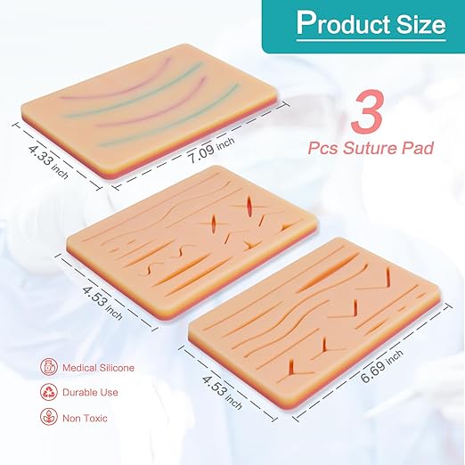 3-Piece Suture Pad, Suture Practice Pad with Various Wound Shapes, Suture Practice Kit, Suitable for Medical, Veterinary Medical Staff Training and Practice (Combination Two)