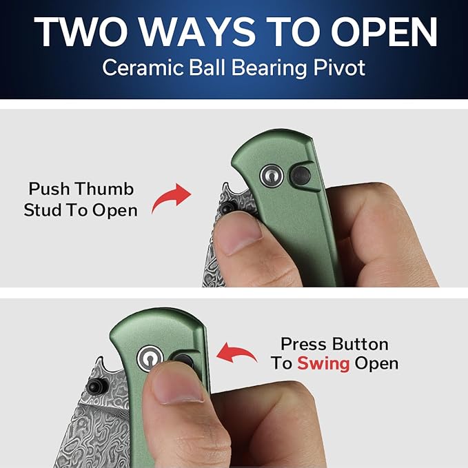 CIVIVI Pocket Folding Knife- Button Lock Knife with Thumb Stud Opener for EDC, 2.98" Damascus Blade Aluminum Handle, Qubit Utility Knife for Men Women Gift C20030E-DS1