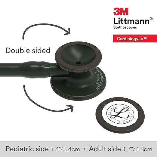 3M Littmann Cardiology IV Diagnostic Stethoscope, 6163, More Than 2X as Loud, Weighs Less, Stainless Steel Black-Finish Chestpiece, 27" Black Tube, Stem, and Headset