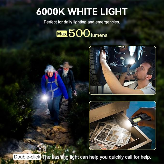 3IN1 EDC Pocket LED Flat Flashlight, USB-C Rechargeable 500 Lumens Compact Bright Handheld Flash Lights, Aluminum Alloy Material with Magnet for Hiking Work and Emergency (Black)