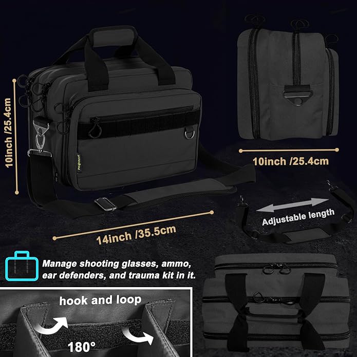 Range Bag Pistol Handgun Bag Gun Carrying Case for Handguns and Ammo with Lockable Zippers