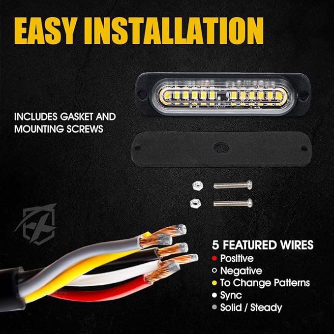 Xprite Amber 12 LED Emergency Strobe Lights Kit Surface Flush Mount Side Marker Grill Grille Hazard Warning Flashing Light Head for Off-Road Vehicles ATV Trucks Cars - 4Pcs