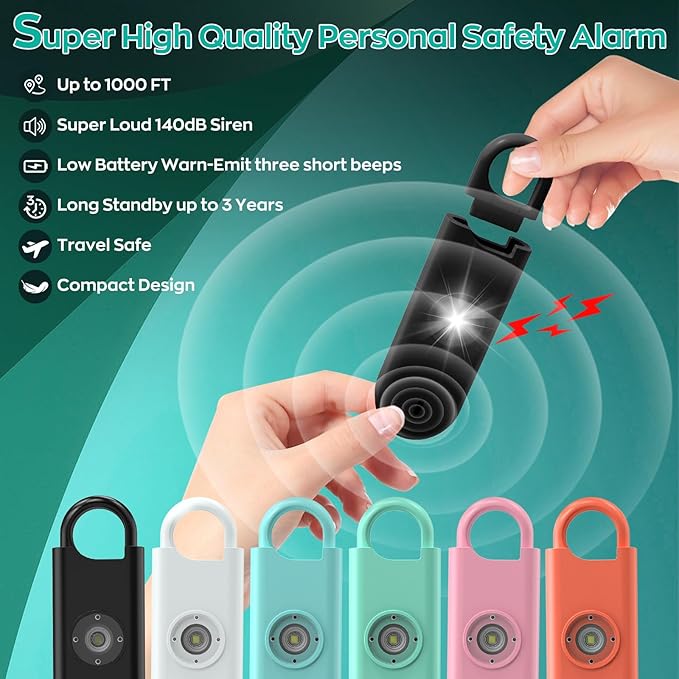 140dB Personal Safety Alarm for Women, 9 Pack Safe Alarm Protection Keychain with Strobe Light & Low Battery Notice, Security Siren Self Defense for Kids Seniors College Girls
