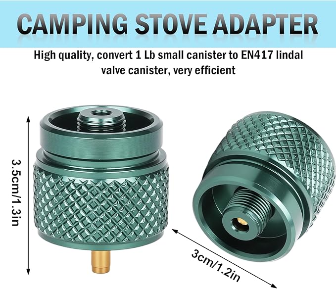 2pcs Camping Stove Adapter Propane to Butane Adapter Gas Converter 16 oz Propane Tank Input EN417 Valve Output Camp Fuel Refill Adapter for Backpacking & Hiking(Ink Green)