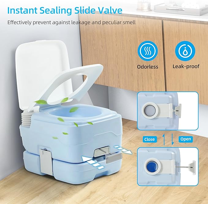 YITAHOME 2.64 Gallon Portable Toilet for Camping, RV Travel Potty with Press Flush Pump, Anti-leak Seal Ring for Travel, Boating, Hiking, Trips, Light Blue