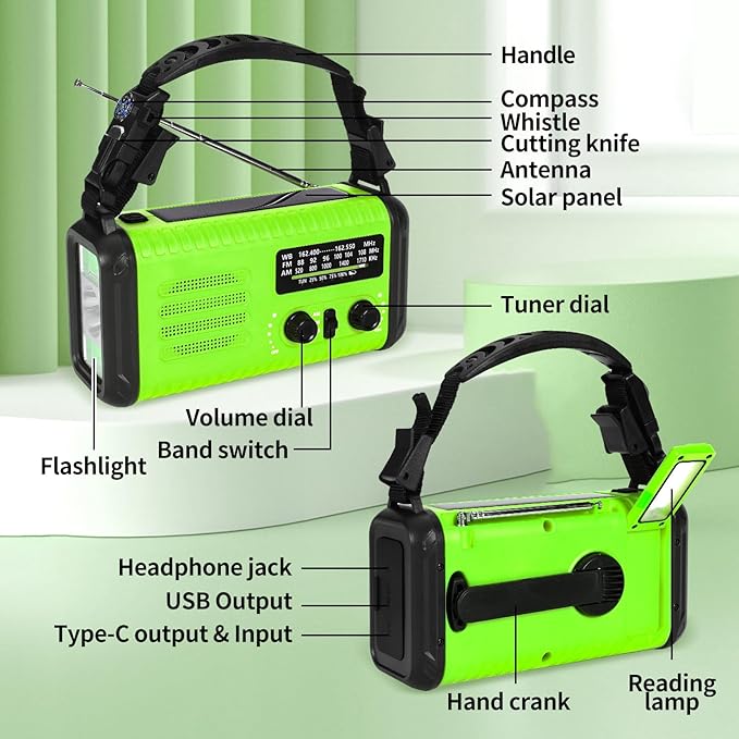 20000mAh/74000mWh Portable Emergency Weather Radio (Condor 1) NOAA/AM/FM with USB/Solar/Hand Crank Charging Battery Operated SOS Alarm & Flashlight for Indoor/Outdoor Emergencies Survival Supplies
