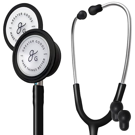 Greater Goods Dual-Head Stethoscope ā Clinical Grade, Lightweight, High-Precision Sound, Ideal for Doctors, Nurses, Students, and Medical Professionals, FSA and HSA Eligible (Black)