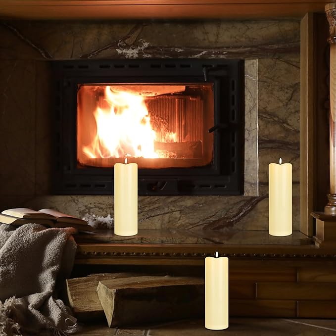 4" x12" Outdoor Waterproof Candles with Timer, Large Pillar Candles Battery Operated, Plastic Tall Flameless Candles for Garden Patio Porch Home Party, Ivory 1Pack