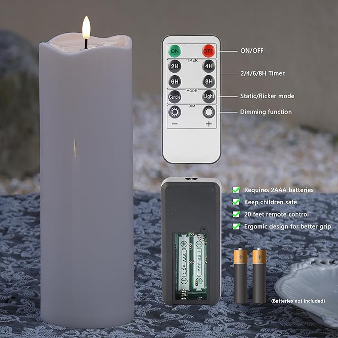 4" x12" Outdoor Flameless Candles Waterproof, Large Battery Operated Candles with Remote, Plastic Flickering Fake Pillar Candles for Garden Patio Porch Home Party, White 1Pack