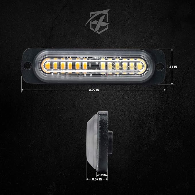 Xprite Amber/White 12 LED Emergency Strobe Lights Kit Surface Flush Mount Side Marker Grill Grille Hazard Warning Flashing Light Head for Off-Road Vehicles ATV Trucks Cars - 4Pcs