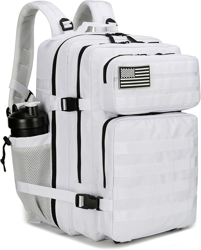 45L Tactical Assault Backpack 3 day assault pack with Molle Waterproof backpack Rucksack for Tactical Backpacks (White)