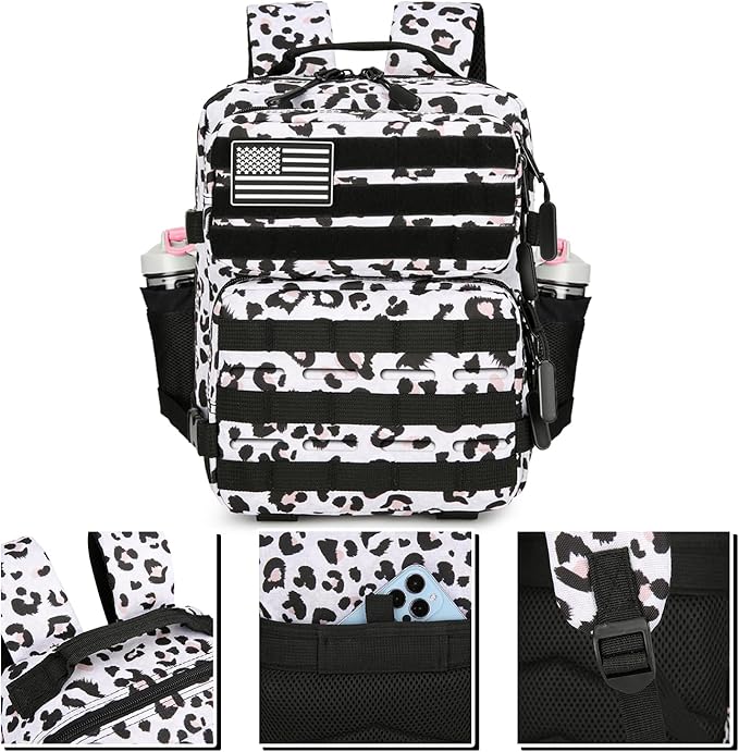 9L Mini Tactical Backpack 9L Assault Pack 9L Tactical Backpack Hiking Fitness Backpack(White Leopard)