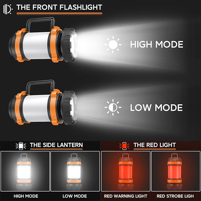 Camping Lantern Rechargeable , Alpswolf Camping Flashlight 4000 Capacity, 6 Modes, IPX4 Waterproof, Led Lantern for Camping, Hiking, Outdoor Recreations Orange 2 Pack