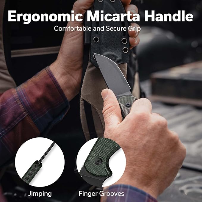 CIVIVI Timberbark Fixed Blade Knife with Kydex Sheath & Clip, 3.2" 14C28N Blade Micarta Handle with Lanyard, Ideal EDC Hunting Knife for Outdoor Adventures Camping Hiking C23094-3, Green