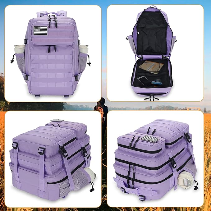 25L Tactical Backpack for Men Women Military Backpack Army Assault Pack Molle Backpack Small Bug Out Bag Travel Rucksack Daypack (Light Purple)