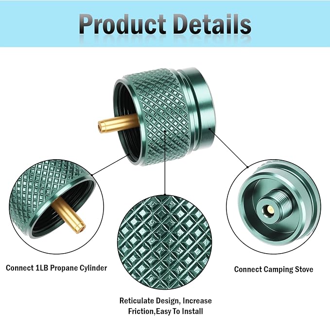 2pcs Camping Stove Adapter Propane to Butane Adapter Gas Converter 16 oz Propane Tank Input EN417 Valve Output Camp Fuel Refill Adapter for Backpacking & Hiking(Ink Green)