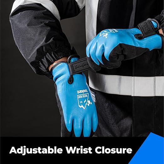 100% Waterproof Gloves for Men and Women, Winter Work Gloves for Cold Weather, Thermal Insulated Freezer Gloves, Touch Screen, With Grip, Blue, Small