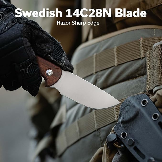 CIVIVI Timberbark Fixed Blade Knife with Kydex Sheath & Clip, 3.2" 14C28N Blade Wood Handle with Lanyard, Ideal EDC Hunting Knife for Outdoor Adventures Camping Hiking C23094-4