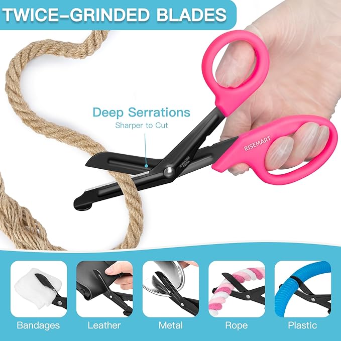 Trauma Shears - RISEMART Medical Scissors Bandage Scissors for Nurses, 7.5" Fluoride Coated Non-stick Blades Stainless Steel Nursing scissors for Doctor, Nurses, Nursing Students,EMS Pink+Purple