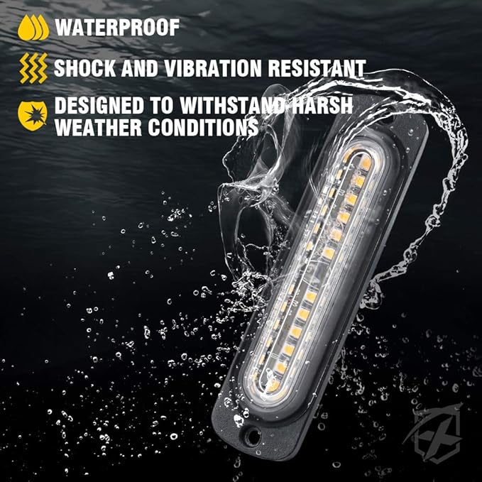 Xprite Amber 12 LED Emergency Strobe Lights Kit Surface Flush Mount Side Marker Grill Grille Hazard Warning Flashing Light Head for Off-Road Vehicles ATV Trucks Cars - 4Pcs