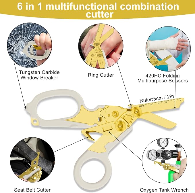 6in1 trauma shears - emergency responders, outdoor emergencies scissor, medical staff, and outdoor camping scissors, ttrauma scissors(Luminous Gold)