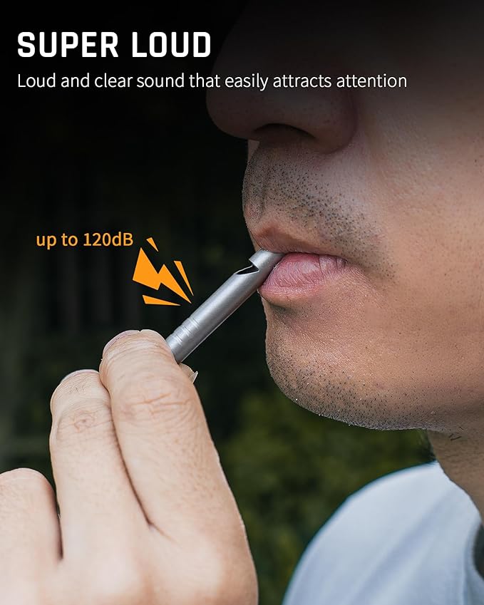TISUR Titanium Emergency Whistle,120db Safety Whistle with Lanyard,Outdoor Survival Small Whistle for Life Saving,Hiking,Pets Training,Coach Sports