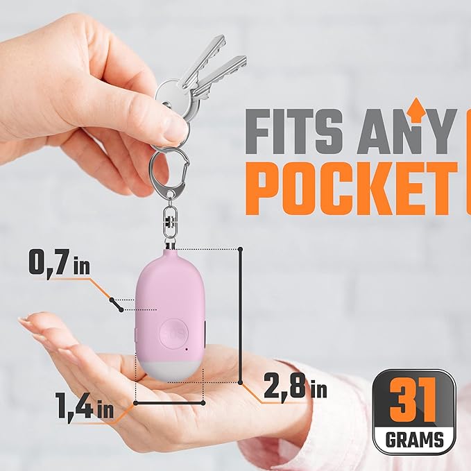 WETEN Rechargeable Self Defense Keychain Alarm – 130 dB Loud Emergency Personal Siren Ring with LED Light – SOS Safety Alert Device Key Chain for Women, Kids, Elderly, and Joggers (Pink)