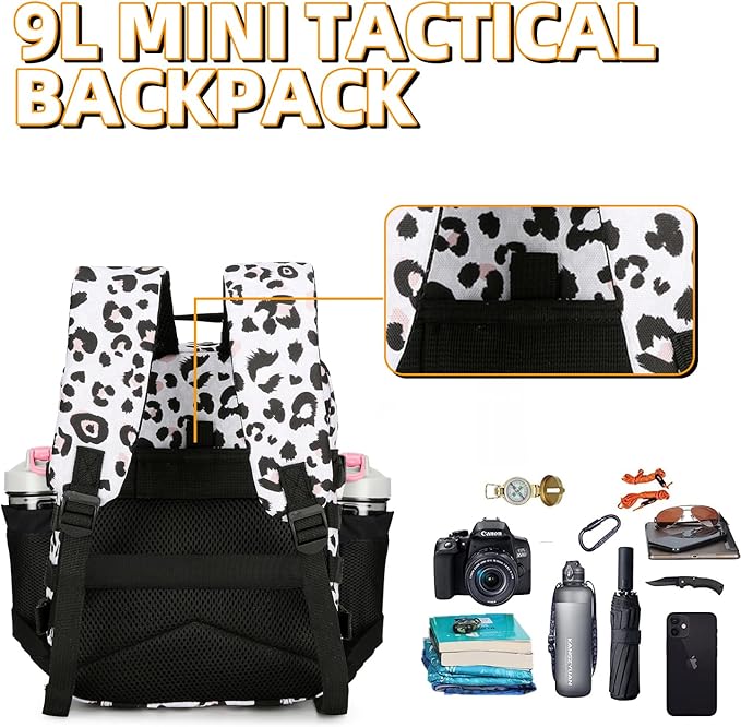 9L Mini Tactical Backpack 9L Assault Pack 9L Tactical Backpack Hiking Fitness Backpack(White Leopard)