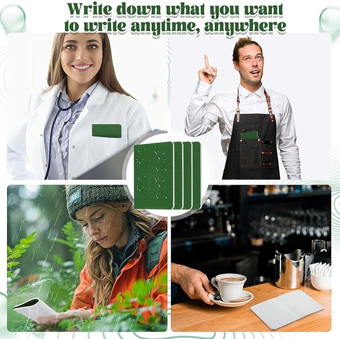 12 Pcs Waterproof Pocket Notebook 3.2" x 4" Field Notebook Green All Weather Notepad Small Rain Waterproof Notepad for Memo Travel Outdoor Tactical Activities Write, 32 Sheet, 64 Page
