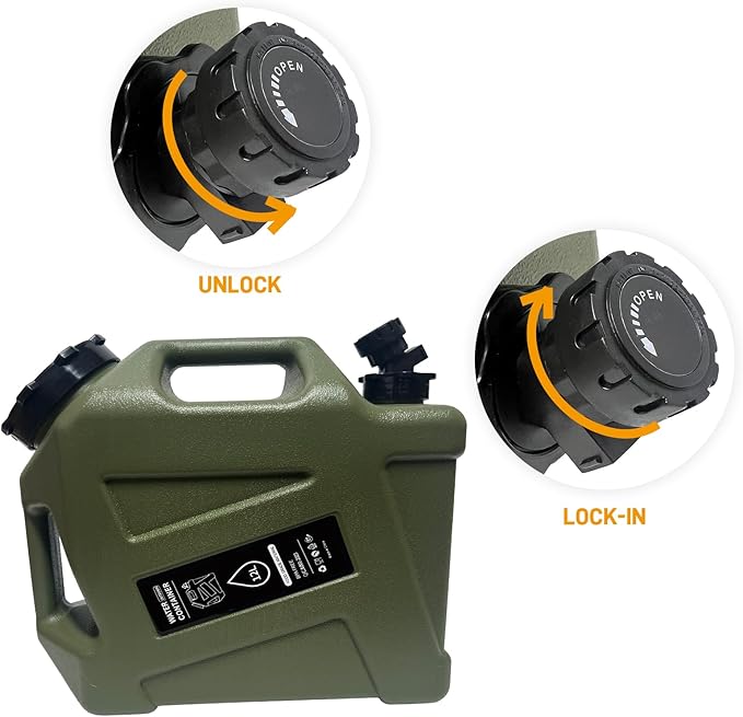 3.2 Gallon Camping Water Container with Spigot, Portable Water Jug BPA Free Water Tank, Military Green Emergency Water Storage Can for Outdoor Hiking Camping Picnic RV (12L)