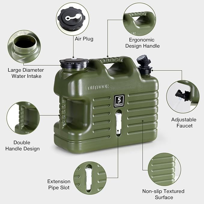 5 Gallon Water Jug, Camping Water Container BPA Free Water Storage with Spigot No Leakage Portable Emergency Water Tank for Outdoor Hiking Camping Picnic Supplies