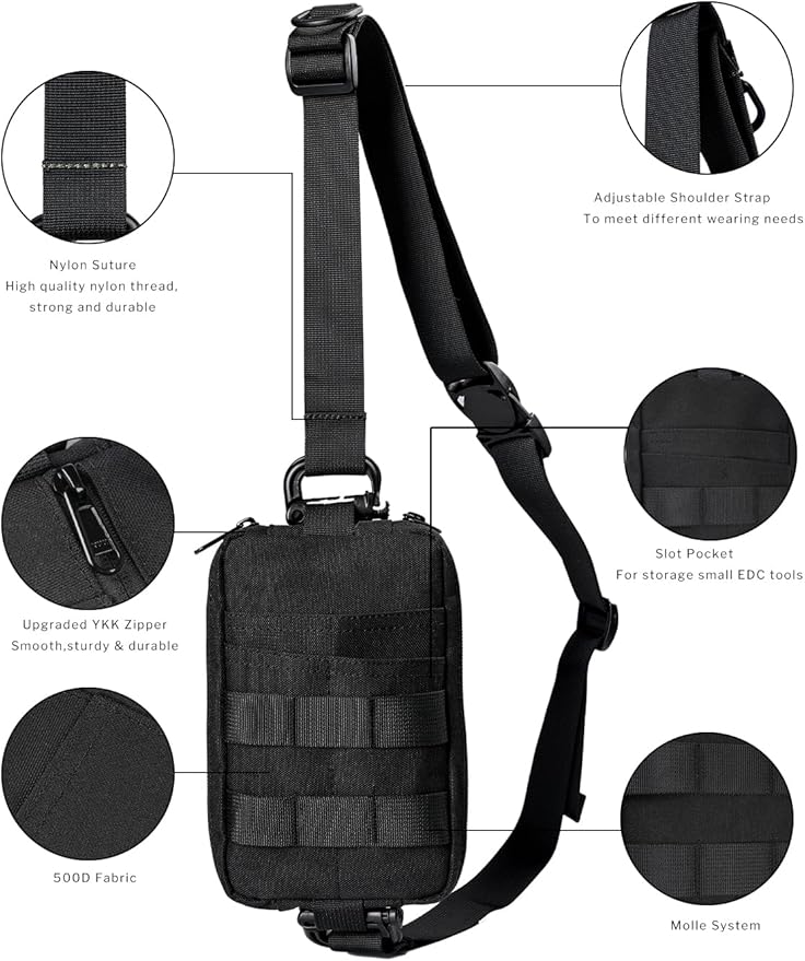 VIPERADE CHS2 Small EDC Sling Bag, Tactical Fanny Pack for Men, Molle Pouch Crossbody Backpack with Adjustable Shoulder Strap, Utility Chest Pouch Bag for Hiking/Traveling/Bush-Craft