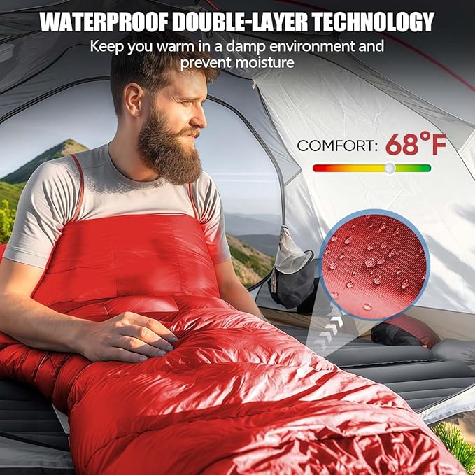 Camping Sleeping Bags for Adults Kids Waterproof Lightweight Sleeping Bag for Cold Weather or Warm Backpacking Hiking Mountaineering Indoor Outdoor Use