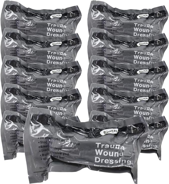 6 Inch Israeli Bandage, Portable Vacuum Sealed, Compression Pressure Dressing Trauma Wound Seal Bandages for Outdoor Battle Combat Tactical Travel Hiking Cycling (10 pcs)