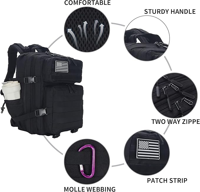 25L Tactical Backpack for Men Women Military Backpack Army Assault Pack Molle Backpack Small Bug Out Bag Travel Rucksack Daypack (Black)