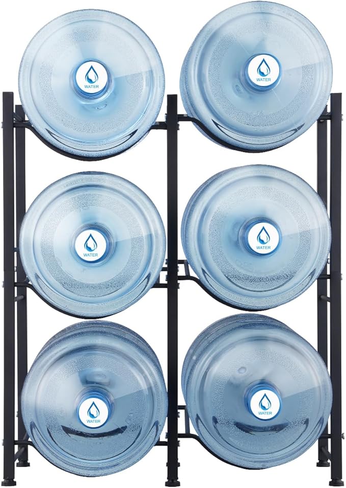 VEVOR 5 Gallon Water Jug Holder, 3 Tiers Double Row Heavy Duty Water Bottle Rack with 6 Slots, Detachable Water Jug Stand for Kitchen, Office, Living Room- Black