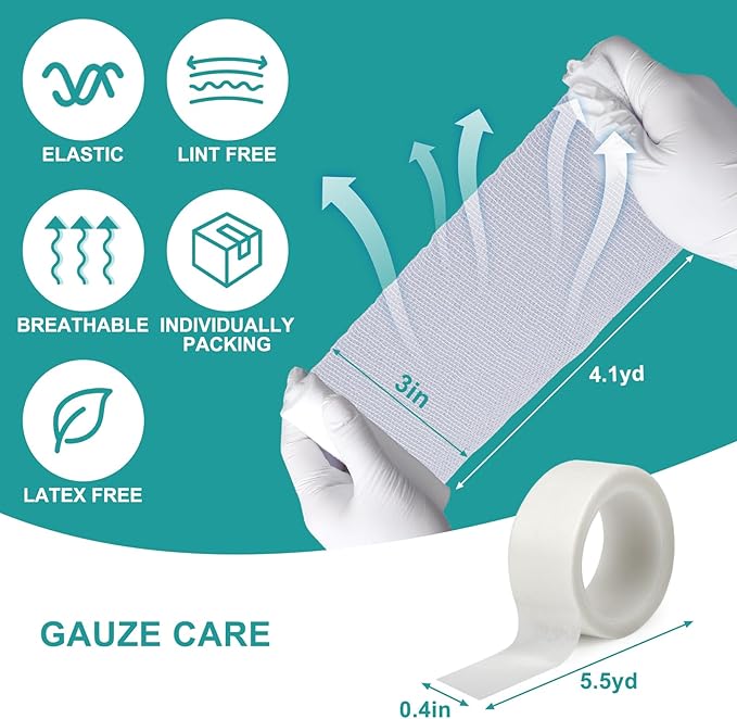 90 Pack Gauze Rolls Bandages, 3 in x 4.1 Yards, Individually Wrapped Breathable Rolled Gauze, Mummy Wraps, Premium First Aid Supplies & Medical Supplies for Wounds