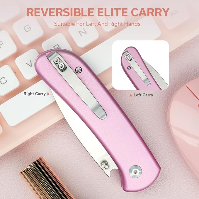 CIVIVI Qubit Pink Pocket Knife for EDC,Folding Utility Knife with 2.98" 14C28N Blade Aluminum Handle,Fashion Gifts for Women,Men C22030E-5