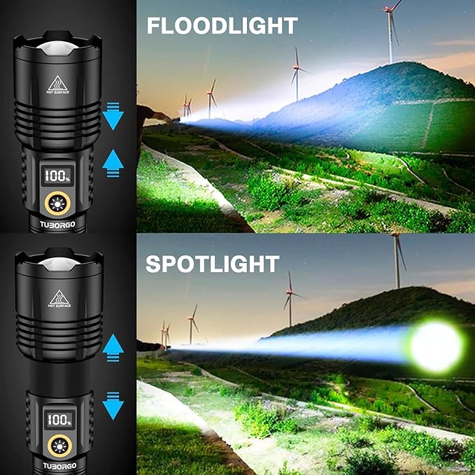 Rechargeable Flashlights 2200 High lumens, Super Bright LED Tactical Flashlight, Zoomable, IPX6 Waterproof, 6 Modes, Powerful Handheld Flash Light for Emergencies, Camping, Hiking