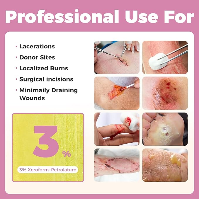Xeroform Petrolatum Dressing 4"x4" Gauze - Non Stick Gauze Pads, Medical Soft Fine Mesh Patch for Wound Care, Burns, Lacerations, Skin Grafts & Surgical Incisions, 7 Individual Pack