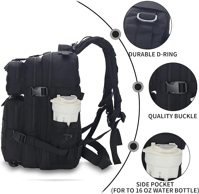 25L Tactical Backpack for Men Women Military Backpack Army Assault Pack Molle Backpack Small Bug Out Bag Travel Rucksack Daypack (Black)